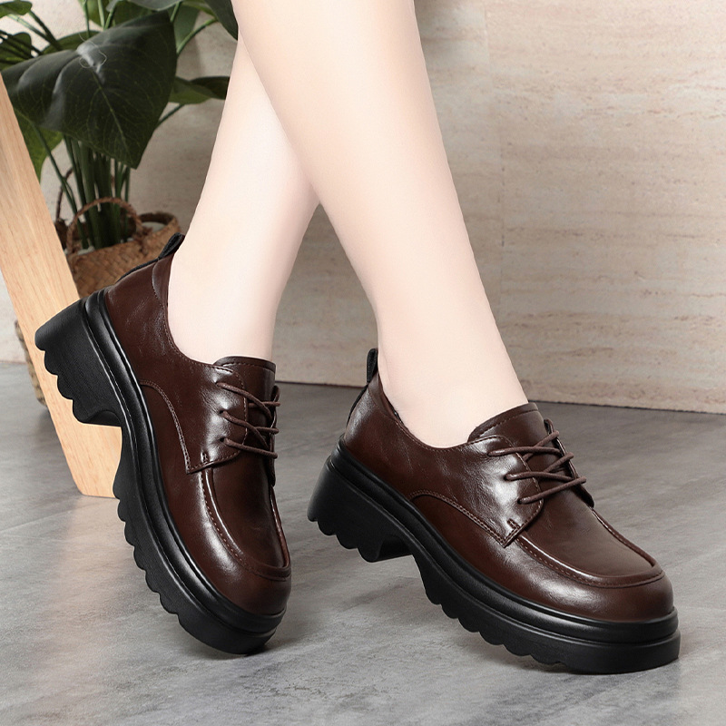 Oxford Lace Up Women - 5 سنتيمتر خمر الفم العميق لينة